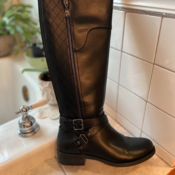 G by Guess Womens Haydin Faux Leather Riding Boots Black 8 Medium (B,M) - Picture 1 of 5